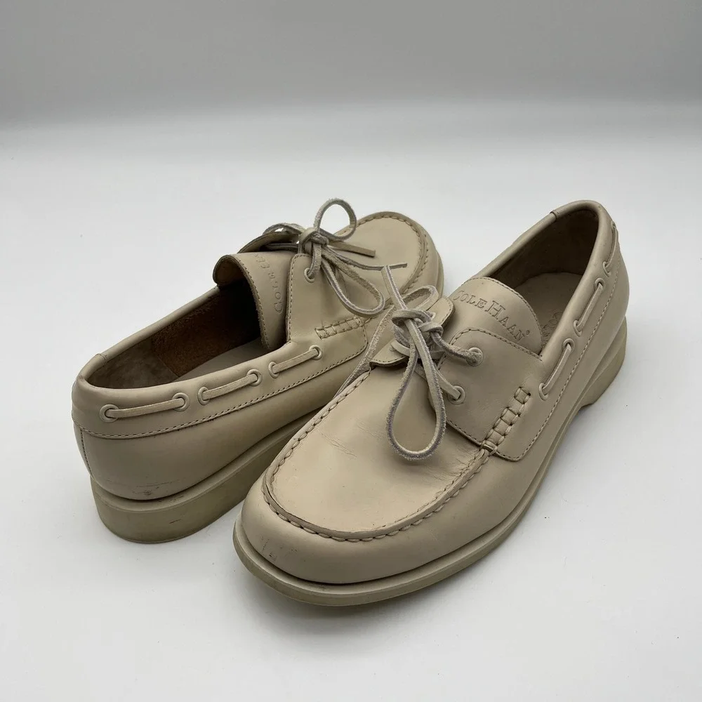 Cole Haan Country Mens 10M Beige Leather Boat Shoes Loafers C00036‎